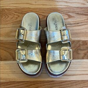 J/SLIDES Belinda Metallic Gold Sandals